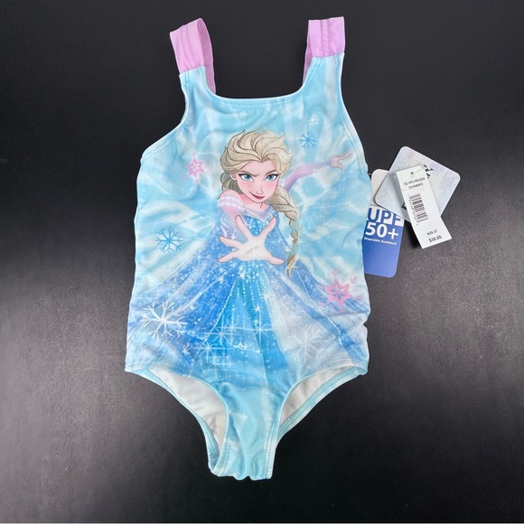 Disney Frozen Elsa Bathing Suit Girls 2T UPF 50+ One-Piece Blue Lavender New - Picture 1 of 13
